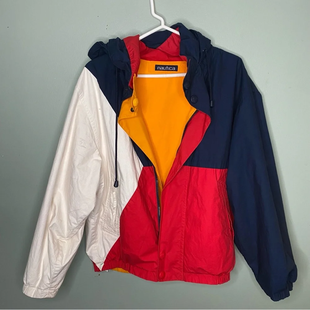 VINTAGE Nautica Double sided Men’s Jacket reversible white blue yellow Small - Picture 1 of 16